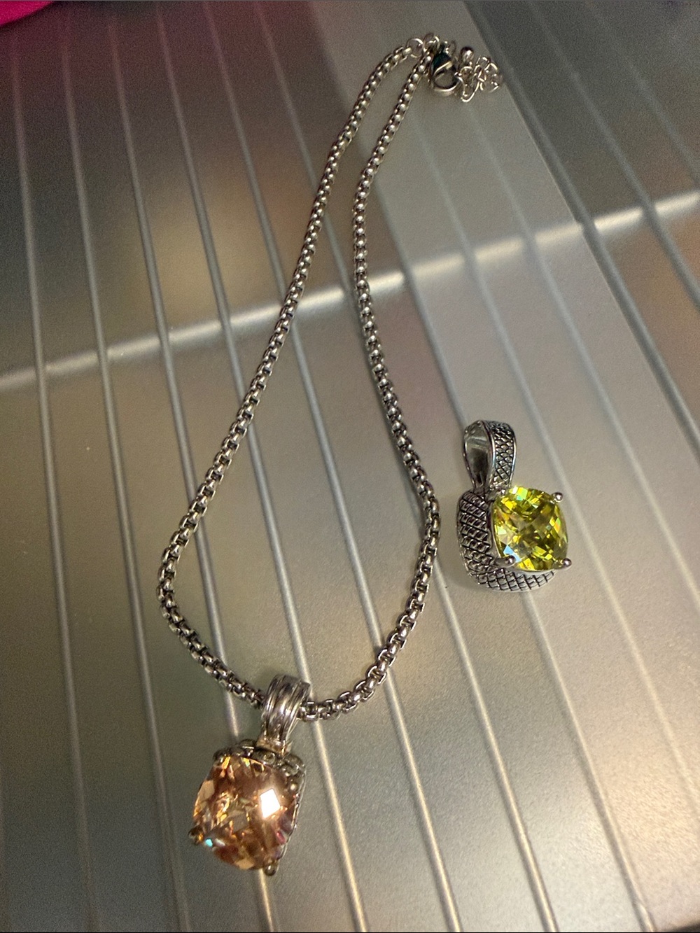 Silver Pendant Necklace with Champagne and Yellow Gemstones